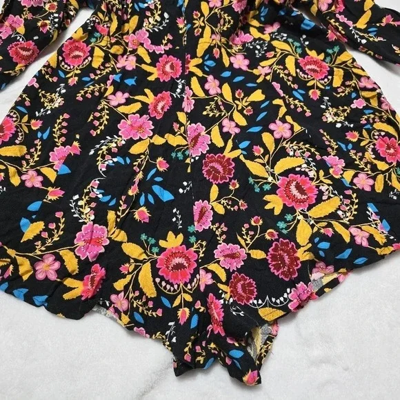 Express Black Floral Print Romper, Long Sleeves, Lightweight, V-Neck, Sz 12, EUC - Picture 5 of 12